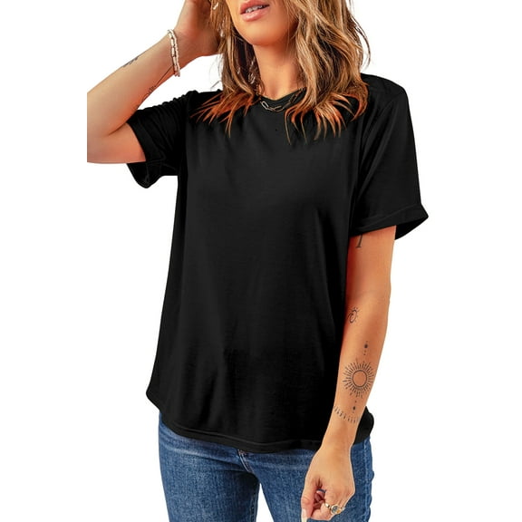 Classic Short Sleeve T-Shirt: Black Casual Plain Design - [ZhiHiMeRi] | (US 12-14)L