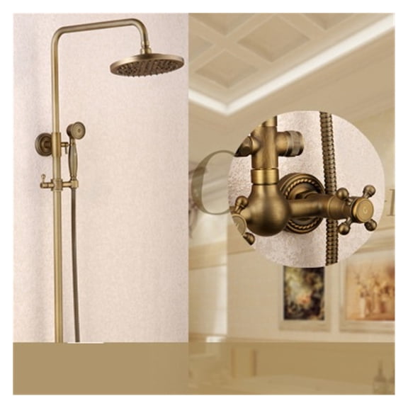 Classic Shower Set Antique Brass Bathroom Shower Faucet System Set Rainfall Shower Head Handheld Spray 2 Knobs Mixing ,Effortless Installation