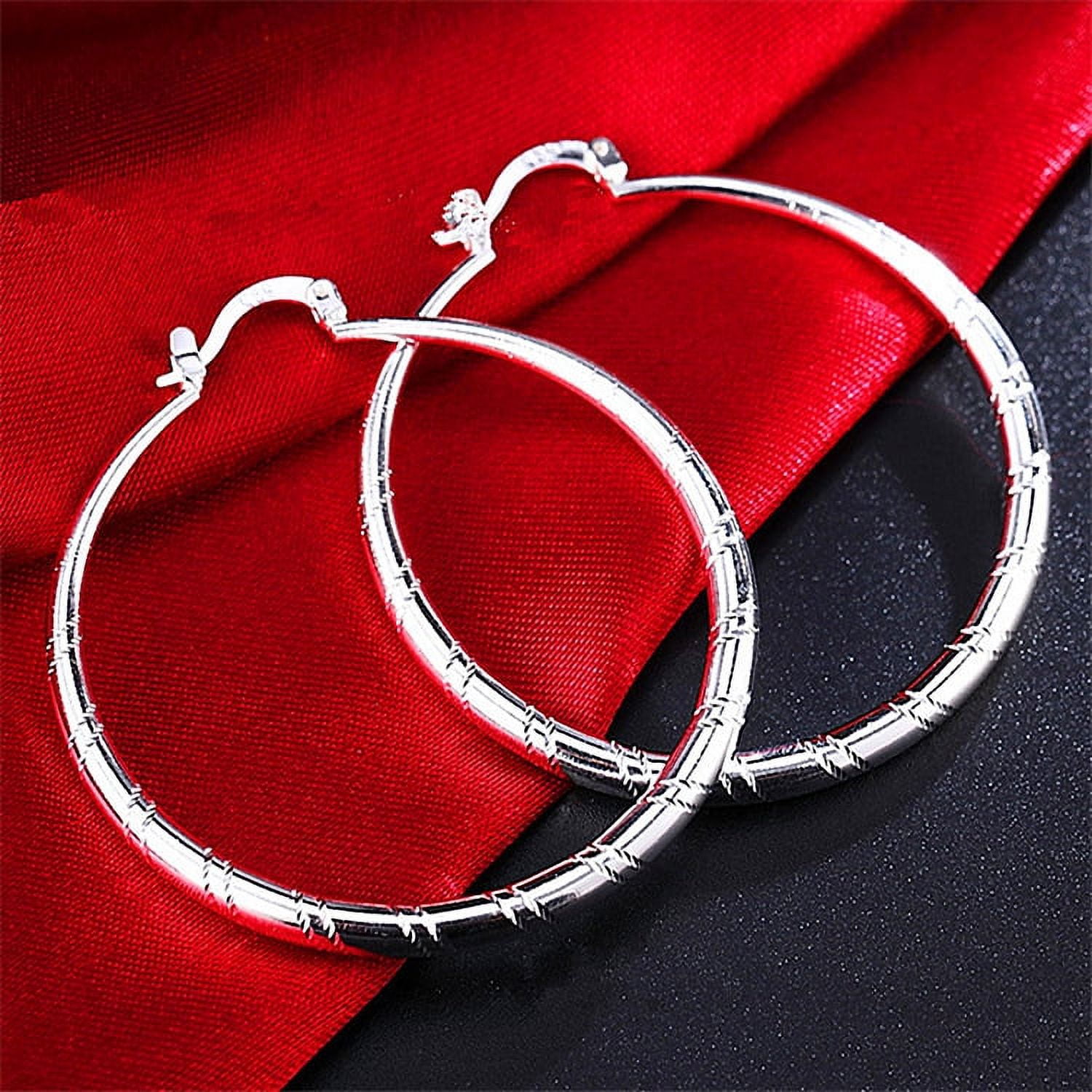 Classic Silver Big Hoop Earrings, Fashion Silver Large Round Huggie Hoops Earring Jewelry Gifts
