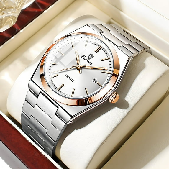 Classic Silver Dress Watch for Him, Analog Quartz Movement, Waterproof, Gift Box Included for Father's Day, Graduation, or Promotion