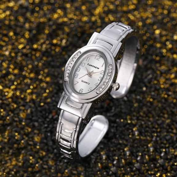 Classic Silver Oval Bangle Women’s Watch – White Dial Quartz Bracelet Watch – Sophisticated Daily Fashion Accessory