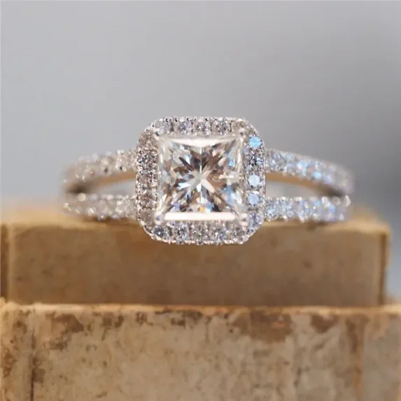 Classic Simple Design Wedding Engagement Rings for Women Mosaic Square Crystal Cubic Zirconia Brilliant Luxury Jewelry