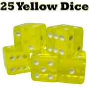 Classic Six-Sided Board Game d6 Pipped Dice, 16mm Yellow, 25-pack