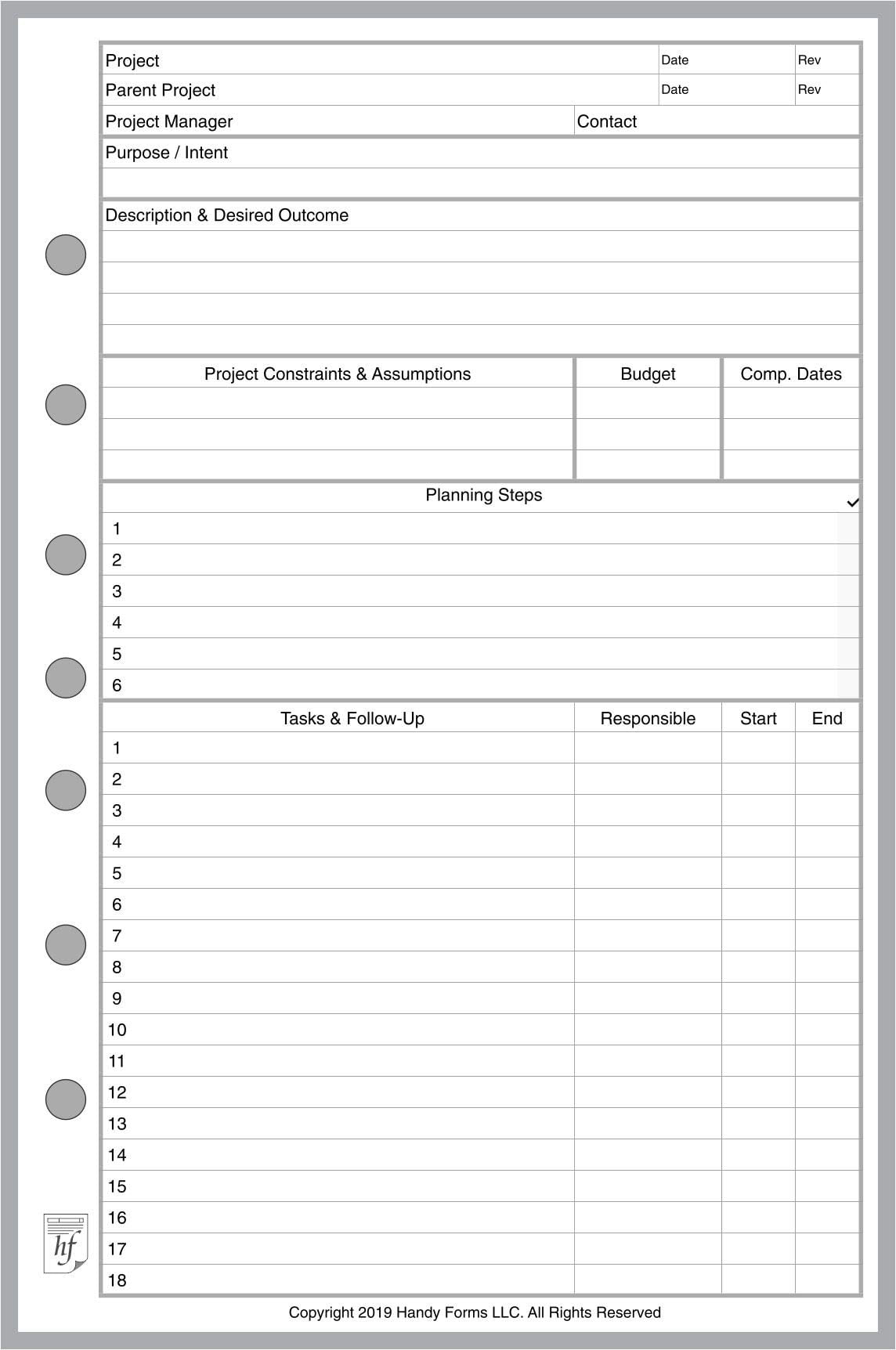 Classic Size Project Planner, Sized and Punched with 7 Holes for 7Ring