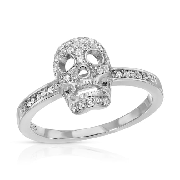 Classic Skull Head Unisex Diamond Ring 2.1 Ct Simulated Diamond 14K White Gold Over