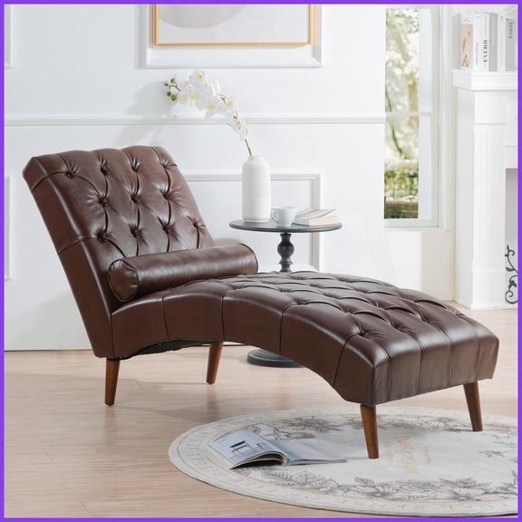 Classic Sled PU Chaise Lounge  25.4W60.2D32.3H for Living Room/Bedroom with Plush 6.5 Cushion