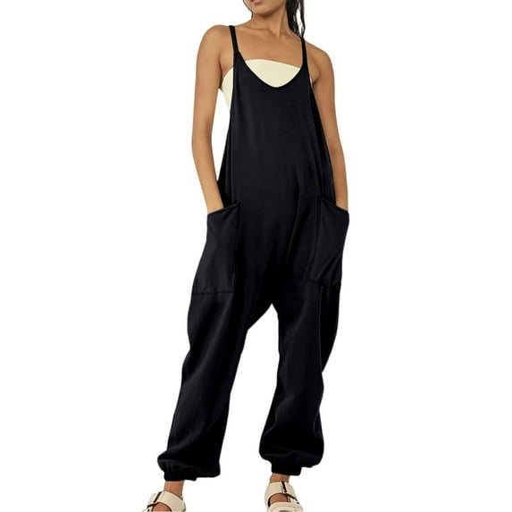 Classic Sleeveless Romper - Spaghetti Strap Wide Leg Jumpsuit with Pockets, Loose Casual Summer Outfit (Breathable & Dressy)
