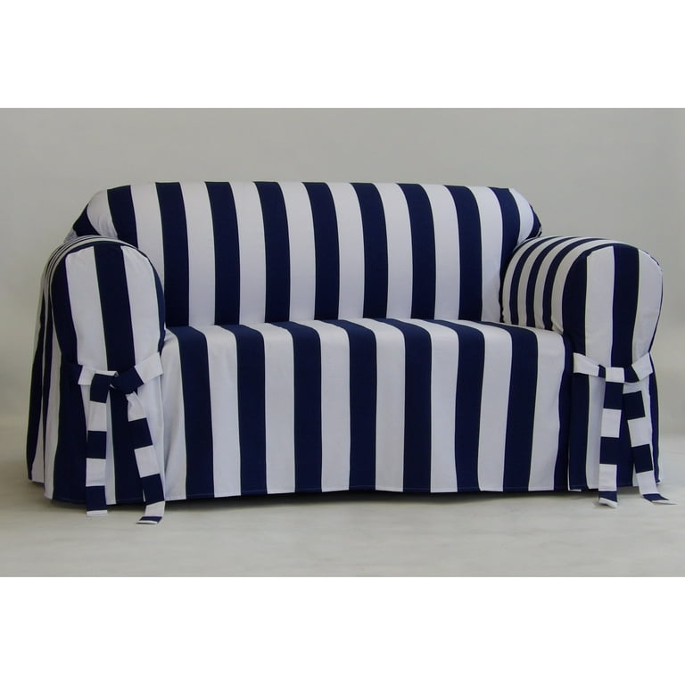 Navy Classic Ticking Stripe Upholstered Custom Classic Sofa