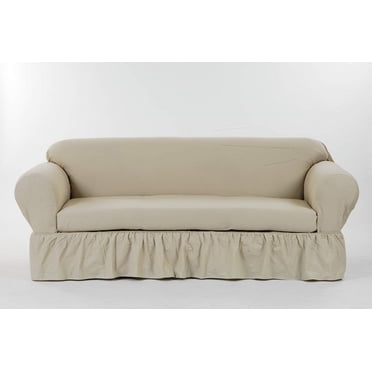 ComfortUSA Ruffled Cotton Slipcover – 2-Piece For Sofa, Loveseat, Or Chair With Cushion Cover