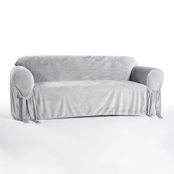 Classic Slipcovers  Microfiber Velvet Sofa Slipcover Silver