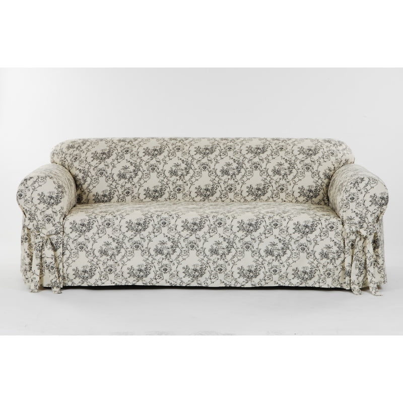 Elegant Black and White Cotton Toile Sofa Slipcover
