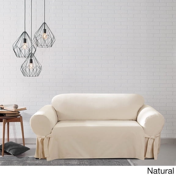 Classic Slipcovers Twill One Piece Washable Loveseat Slipcover Natural