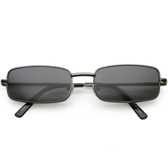 Classic Small Metal Rectangle Sunglasses Neutral Colored Flat Lens 54mm (Gunmetal / Smoke)