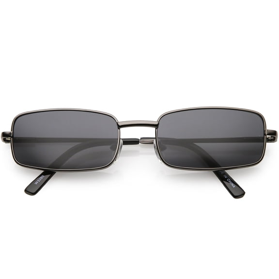 Classic Small Metal Rectangle Sunglasses Neutral Colored Flat Lens 54mm (Gunmetal / Smoke)