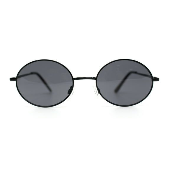 Classic Small Oval Spring Hinge Metal Rim Sunglasses All Black