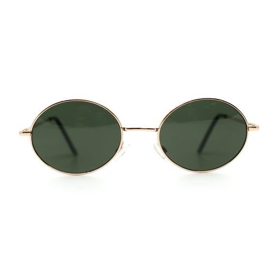 Classic Small Oval Spring Hinge Metal Rim Sunglasses Gold Green