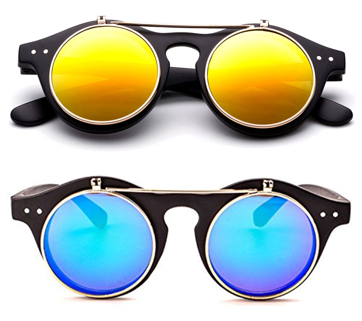 Classic Small Retro Steampunk Circle Flip Up Glasses / Sunglasses