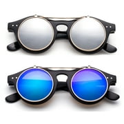 Classic Small Retro Steampunk Circle Flip Up Glasses / Sunglasses Cool Retro New Model-2 Pairs