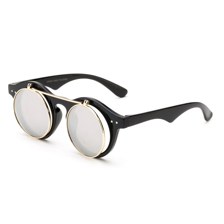 Classic Small Retro Steampunk Circle Flip Up Glasses / Sunglasses