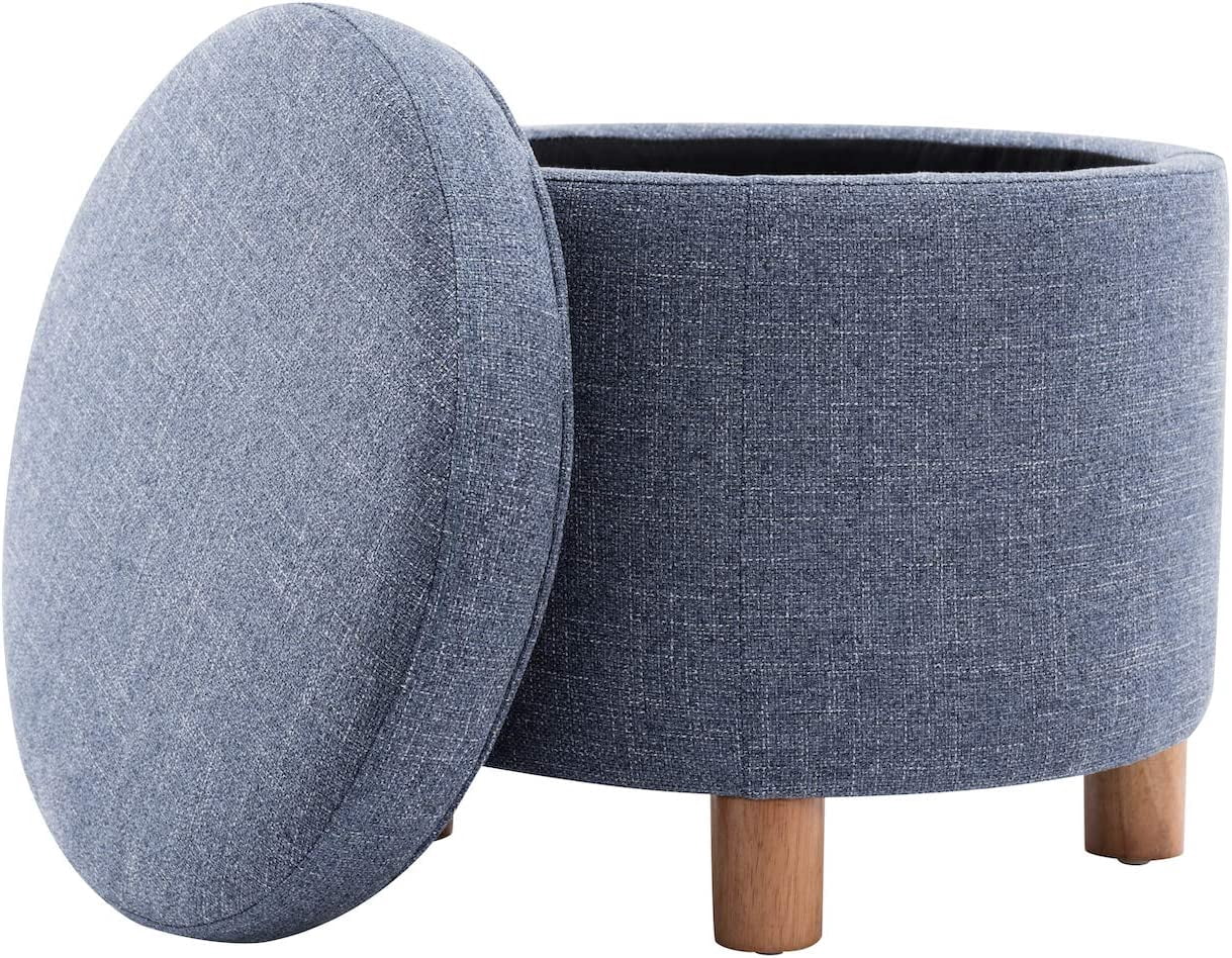 Classic Small Round Storage Ottoman Footstool with Removable Lid, Blue ...