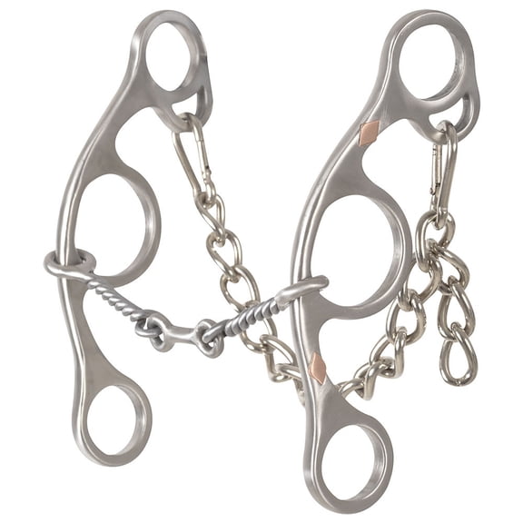Classic Equine Sherry Cervi Gag Bit - Twisted Wire Dogbone, Copper Diamond, 6" Short Shank, Stainless Steel