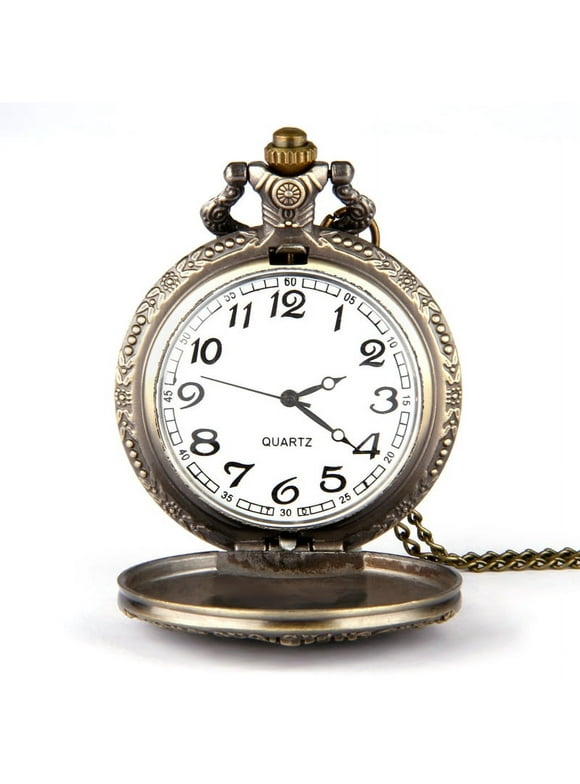 Classic Smooth Surface Vintage Quartz Pocket Watch, Arabic Numerals Scale Mens Womens Watch with Chain, Graduation Birthday Fathers Day Gift