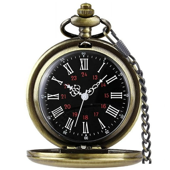 Classic Smooth Vintage Pocket Watch Alloy Steel Quartz Roman/Arabic Numerals with Chain for Father's Day Xmas Best Gifts Graduation Birthday Gifts