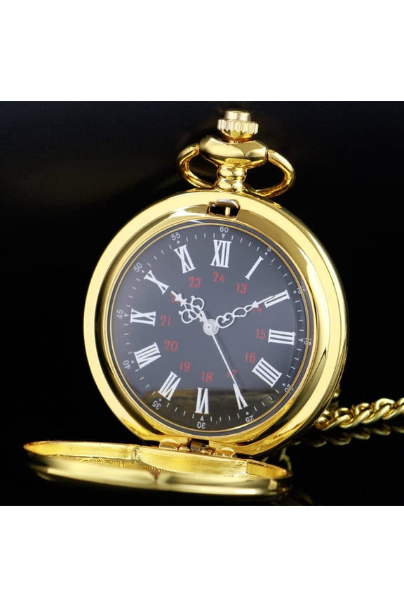 Classic Smooth Vintage Pocket Watch Alloy Steel Quartz Roman/Arabic Numerals with Chain for Father's Day Xmas Best Gifts Graduation Birthday Gifts