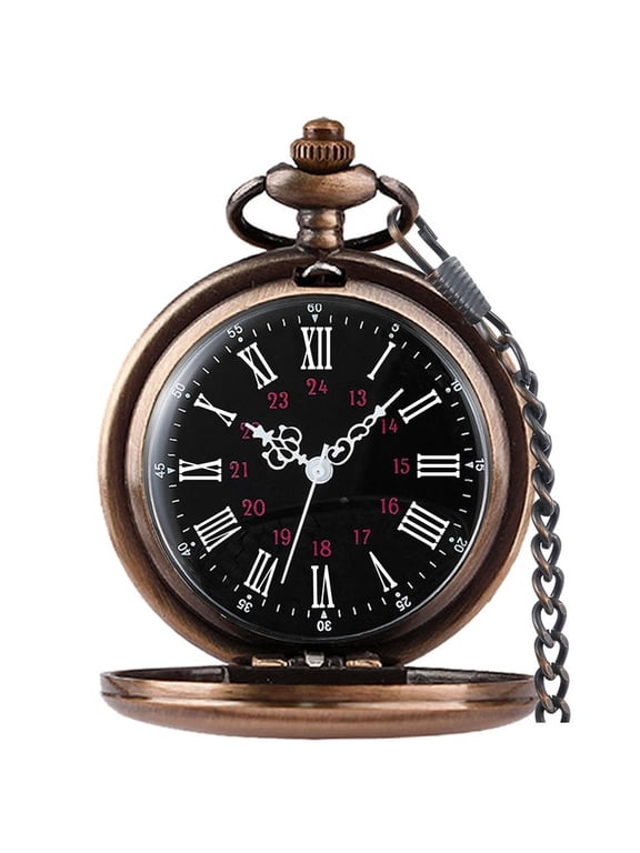 Classic Smooth Vintage Pocket Watch Alloy Steel Quartz Roman/Arabic Numerals with Chain for Father's Day Xmas Best Gifts Graduation Birthday Gifts