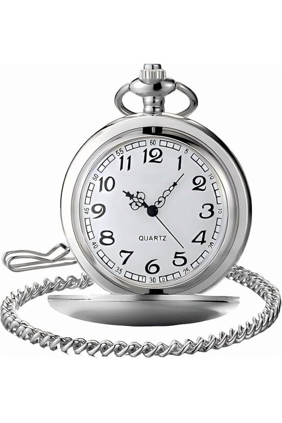 Classic Smooth Vintage Quartz Pocket Watch, Arabic Numerals Scale Mens Watch with Chain Christmas Graduation Birthday Gifts Fathers Day
