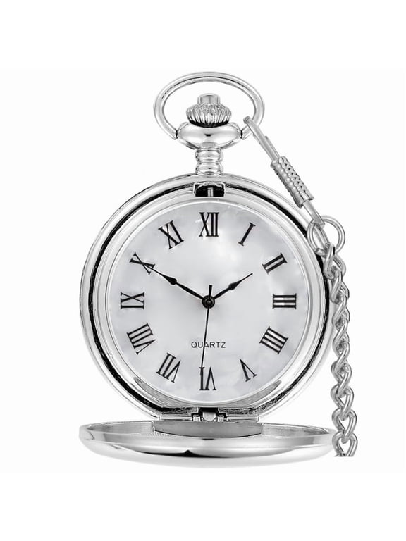 Classic Smooth Vintage Quartz Pocket Watch, Roman Numerals Scale for Mens Womens Watch with Chain Christmas Graduation Birthday Gifts Fathers Day