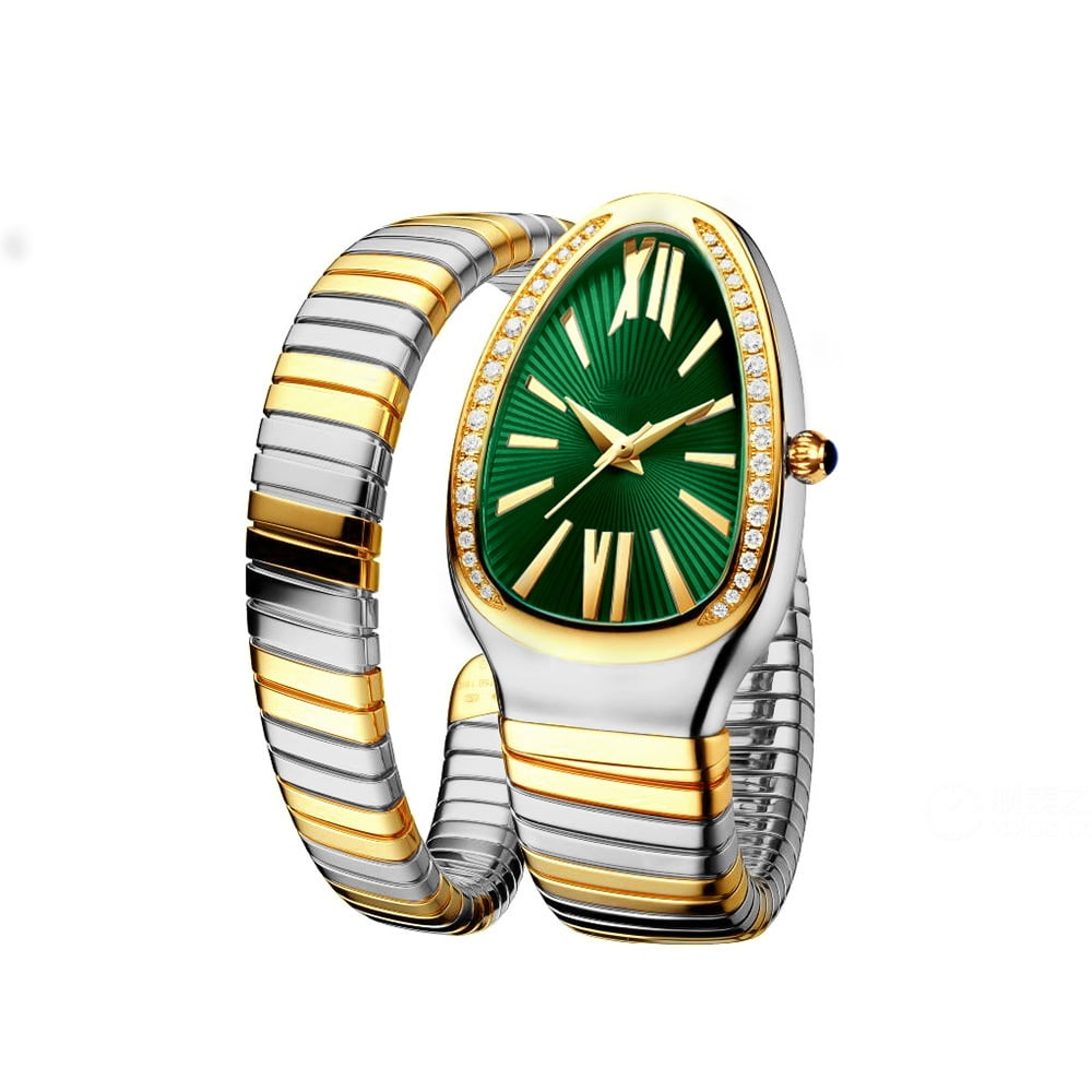 Classic Snake Shape Watch For Women Gold Silver Scaleable Bracelet Watches Bling Diamonds Quartz Ladies Wristwatch