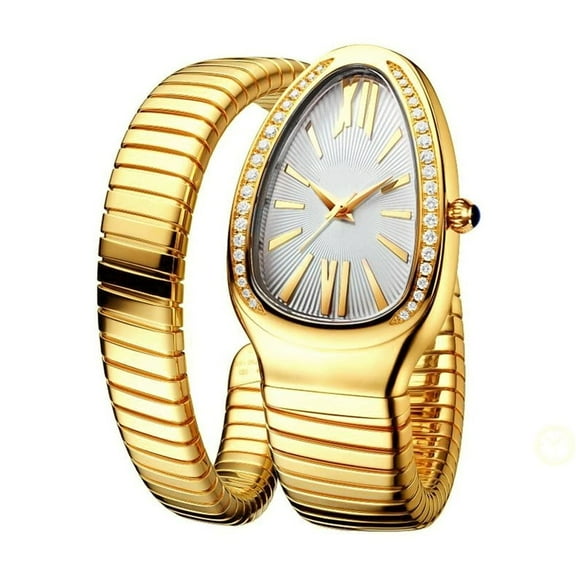 Classic Snake Shape Watch For Women Gold Silver Scaleable Bracelet Watches Bling Diamonds Quartz Ladies Wristwatch