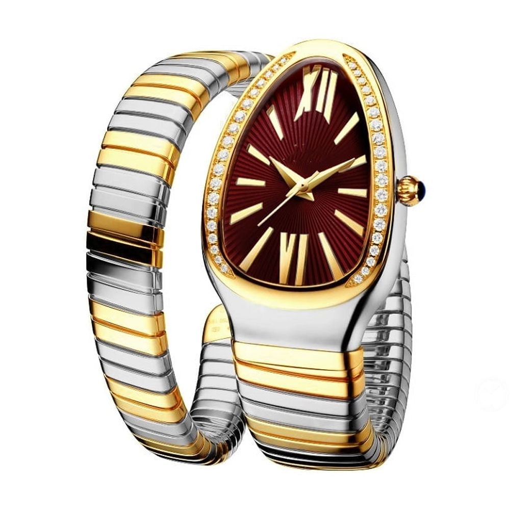 Classic Snake Shape Watch For Women Gold Silver Scaleable Bracelet Watches Bling Diamonds Quartz Ladies Wristwatch