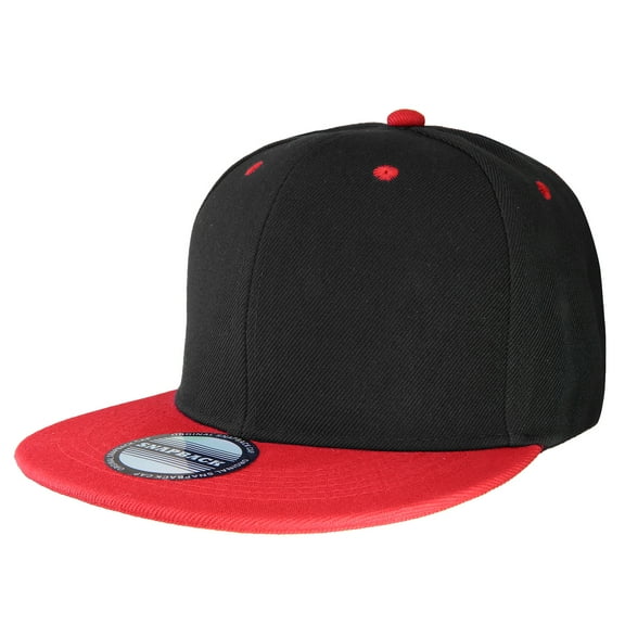 Classic Snapback Hat Cap Hip Hop Style Flat Bill Blank Solid Color Adjustable Size BlackRed