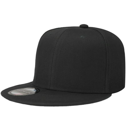 Classic Snapback Hat Cap Hip Hop Style Flat Bill Blank Solid Color Adjustable Size Black