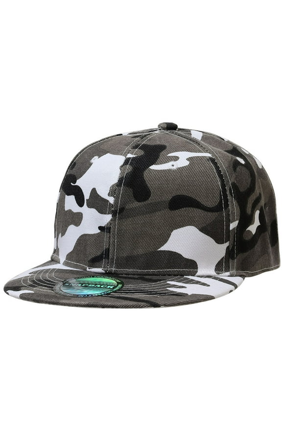 Classic Snapback Hat Cap Hip Hop Style Flat Bill Blank Solid Color Adjustable Size Grey Camouflage