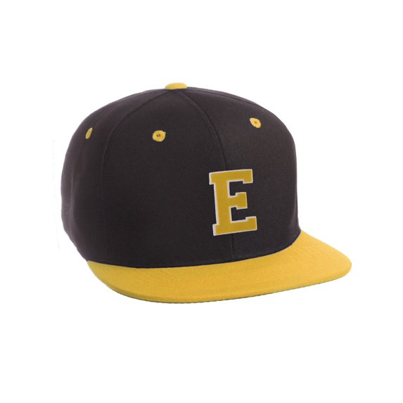 Classic Snapback Hat Custom A to Z Initial Letters, Black Gold Cap White Gold Letter Initial E