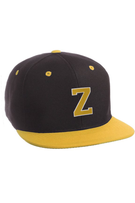 Classic Snapback Hat Custom A to Z Initial Letters, Black Gold Cap White Gold Letter Initial Z