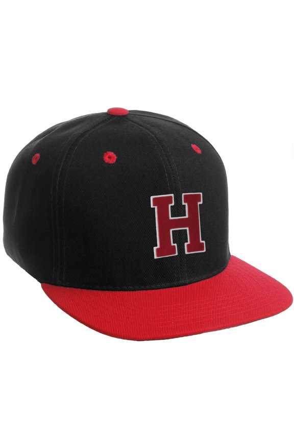 Classic Snapback Hat Custom A to Z Initial Letters, Black Red Cap White Red Letter Initial H