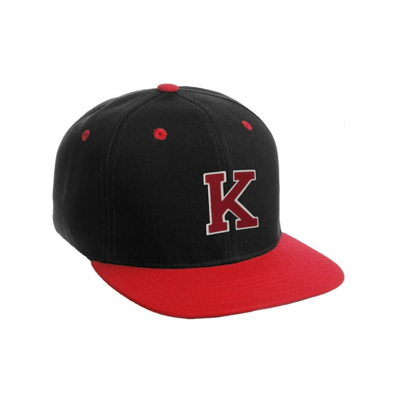 Classic Snapback Hat Custom A to Z Initial Letters, Black Red Cap White Red Letter Initial K