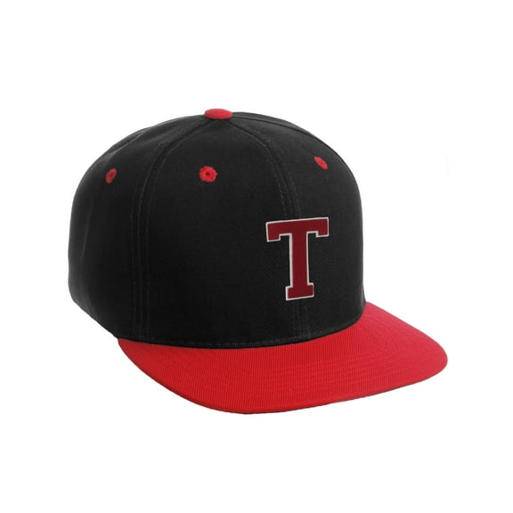 Classic Snapback Hat Custom A to Z Initial Letters, Black Red Cap White Red Letter Initial T