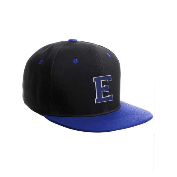 Classic Snapback Hat Custom A to Z Initial Letters, Black Royal Cap White Royal Letter Initial E