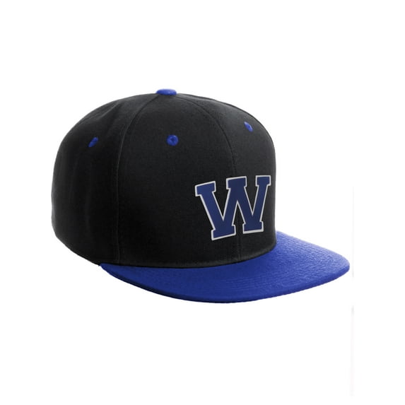 Classic Snapback Hat Custom A to Z Initial Letters, Black Royal Cap White Royal Letter Initial W