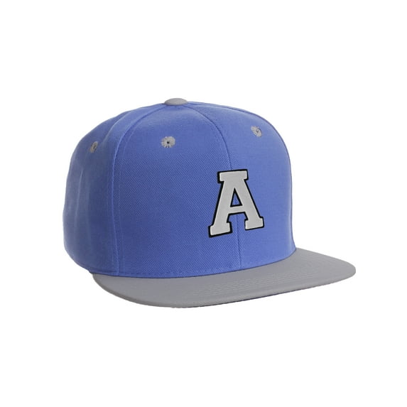 Classic Snapback Hat Custom A to Z Initial Letters, Blue Gray Cap Black White Letter Initial A