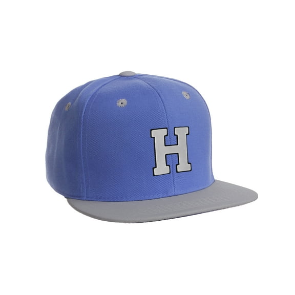 Classic Snapback Hat Custom A to Z Initial Letters, Blue Gray Cap Black White Letter Initial H