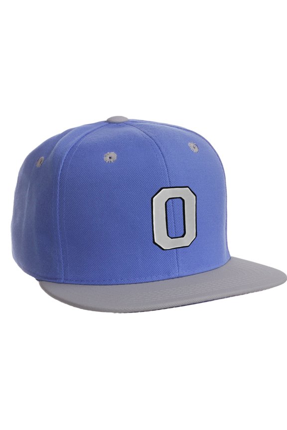 Classic Snapback Hat Custom A to Z Initial Letters, Blue Gray Cap Black White Letter Initial O