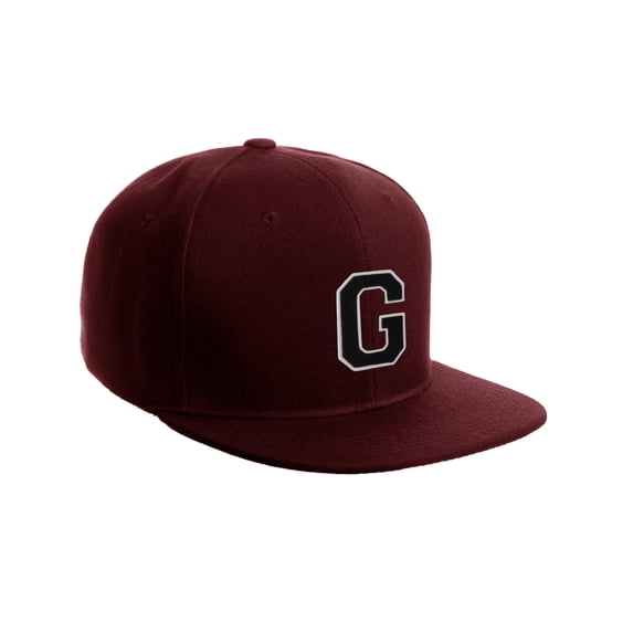 Classic Snapback Hat Custom A to Z Initial Letters, Burgundy Cap White Black Letter Initial G
