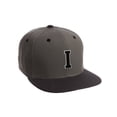 thumbnail image 1 of Classic Snapback Hat Custom A to Z Initial Letters, Charcoal Black Cap Wht Blk Letter Initial I, 1 of 3