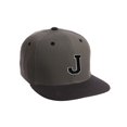 thumbnail image 1 of Classic Snapback Hat Custom A to Z Initial Letters, Charcoal Black Cap Wht Blk Letter Initial J, 1 of 3